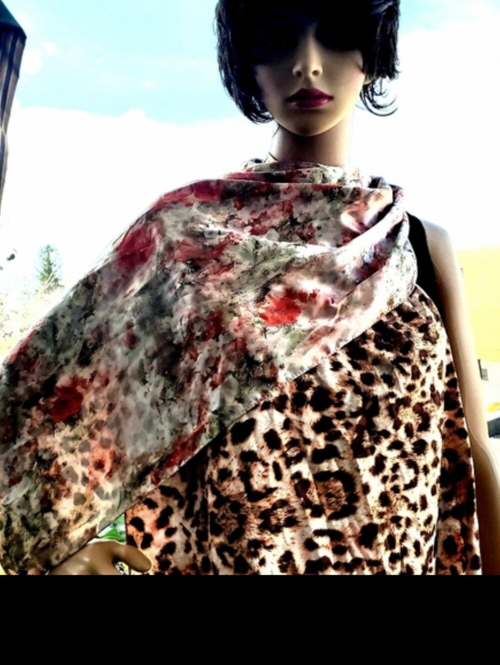 Reversible Silky Scarf Floral and Animal Print